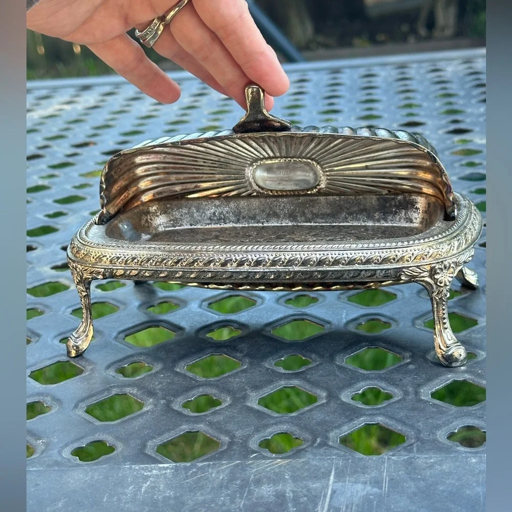 Vintage Silver Tone Footed Trinket Box